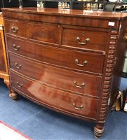 Lot 457 - A MAHOGANY CHEST OF DRAWERS