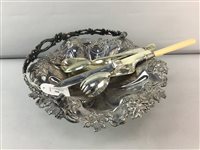 Lot 500 - A SILVER PLATED FRUIT BASKET AND CUTLERY