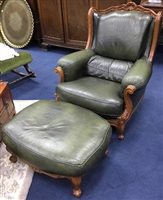 Lot 507 - AN ITALIAN LEATHER CHAIR AND FOOTSTOOL