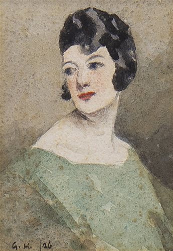 Lot 474 - LADY IN GREEN, A WATERCOLOUR BY GLASGOW BOY, GEORGE HENRY