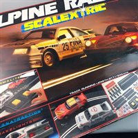 Lot 64 - A SCALEXRTIC ALPINE RALLYE BOXED GAME, TWO MODEL VEHICLES AND A BRIDGE SET