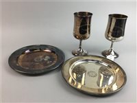 Lot 70 - A PAIR OF SILVER PLATED GOBLETS AND A PAIR OF PLATES