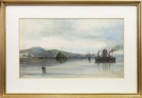 Lot 401 - SHIPPING ON THE CLYDE, DUMBARTON, A WATERCOLOUR BY DUNCAN MACKELLAR