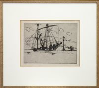 Lot 453 - BOAT IN KIRKCUDBRIGHT, AN ETCHING BY E A TAYLOR