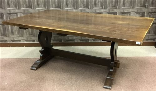 Lot 1820 - AN OAK OBLONG PLANK TOP REFECTORY STYLE DINING TABLE