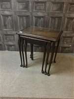 Lot 145 - A COFFEE TABLE, NEST OF THREE TABLES AND A WINE TABLE