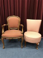 Lot 150 - A TUB CHAIR, MAHOGANY SINGLE CHAIR AND TWO ELBOW CHAIRS