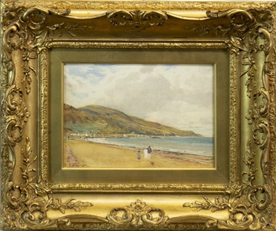 Lot 413 - A WALK ON THE SHORE, A WATERCOLOUR BY TOM SCOTT