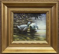 Lot 528 - TWO DUCKS IN A POND, AN OIL