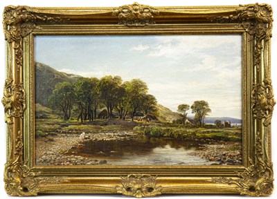 Lot 421 - FIGURES BY A STREAM, AN OIL BY JAMES DOCHARTY