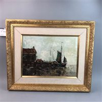 Lot 36 - SAILBOATS IN HARBOUR, AN OIL BY H HIERSCH