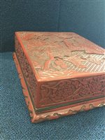 Lot 957 - A CHINESE CINNABAR LACQUERED BOX