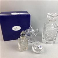 Lot 111 - A CLEAR CUT GLASS POWDER BOWL AND COVER AND OTHER GLASSWARE