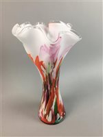 Lot 112 - A TALL COLOURED GLASS VASE AND OTHER GLASSWARE