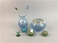 Lot 112 - A TALL COLOURED GLASS VASE AND OTHER GLASSWARE
