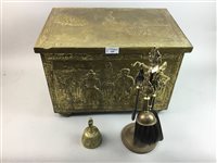 Lot 109 - AN EMBOSSED BRASS LOG BOX AND OTHER BRASS WARE