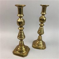 Lot 40 - A PAIR OF BRASS CANDLESTICKS AND OTHER BRASS WARE