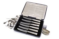 Lot 908 - A SET OF ELEVEN GEORGE VI SILVER TEASPOONS AND OTHER SILVER CUTLERY