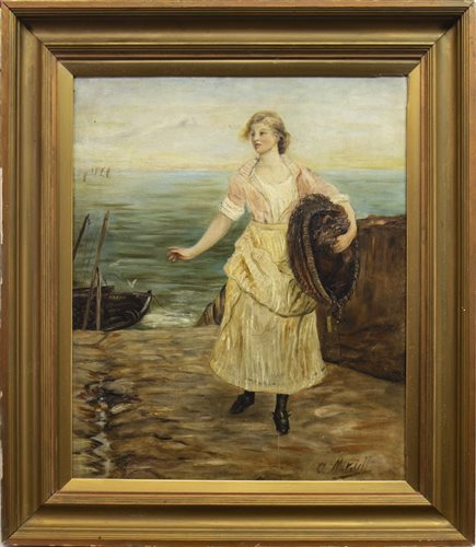 Lot 539 - AN OIL DEPICTING A FISHER MAIDEN