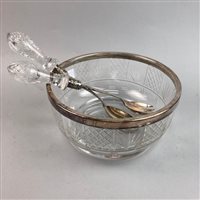 Lot 231 - A CUT GLASS SALAD BOWL, PAIR OF SERVERS AND OTHER GLASS WARE