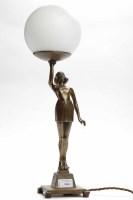 Lot 1044 - ART DECO BRONZED TABLE LAMP modelled as a...