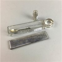 Lot 301 - A SILVER PERFUME HOLDER, NAPKIN RING, SPOONS AND A TOILET JAR