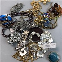 Lot 1 - A VICTORIAN WHITE METAL LOCKET AND OTHER COSTUME JEWELLERY