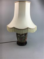 Lot 170 - A CHINESE FAMILLE ROSE TABLE LAMP AND TWO OTHER LAMPS