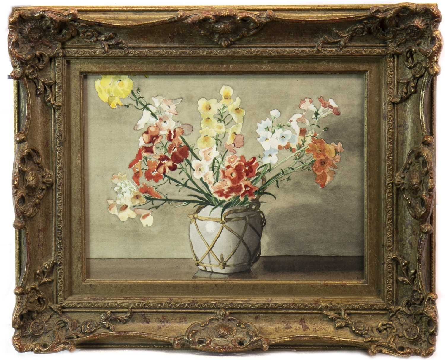 Lot 427 - FLOWERS IN A GINGER JAR, A WATERCOLOUR BY KATE WYLIE