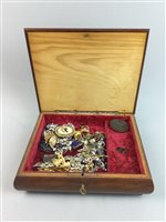 Lot 313 - A LOT OF COSTUME JEWELLERY IN A WOODEN JEWELLERY BOX