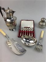 Lot 314 - A SILVER PLATED WATER POT, CUTLERY AND OTHER SILVER AND PLATE ITEMS