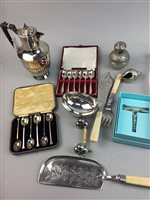 Lot 314 - A SILVER PLATED WATER POT, CUTLERY AND OTHER SILVER AND PLATE ITEMS