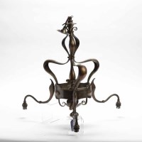 Lot 1059 - ART NOUVEAU OXIDISED COPPER CHANDELIER with...