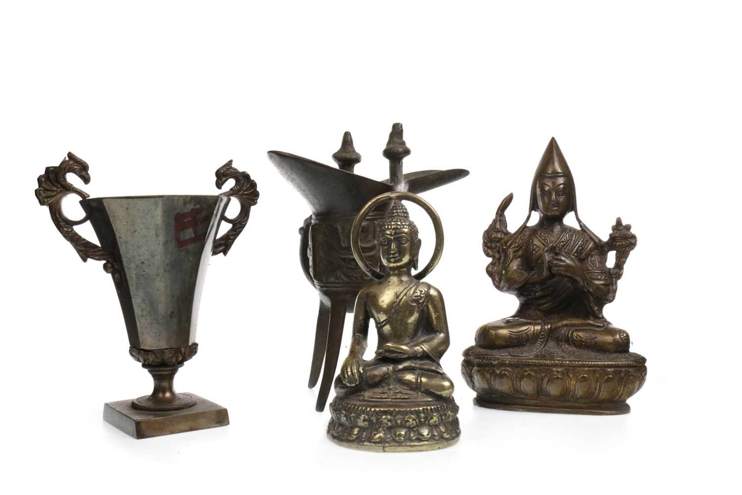 Lot 1025 - A GROUP OF BRONZED FIGURES AND CUPS