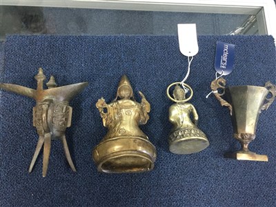 Lot 1025 - A GROUP OF BRONZED FIGURES AND CUPS