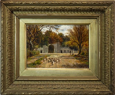 Lot 607 - HERDING THE SHEEP, PERTHSHIRE, AN OIL BY WILLIAM SCOTT MYLES