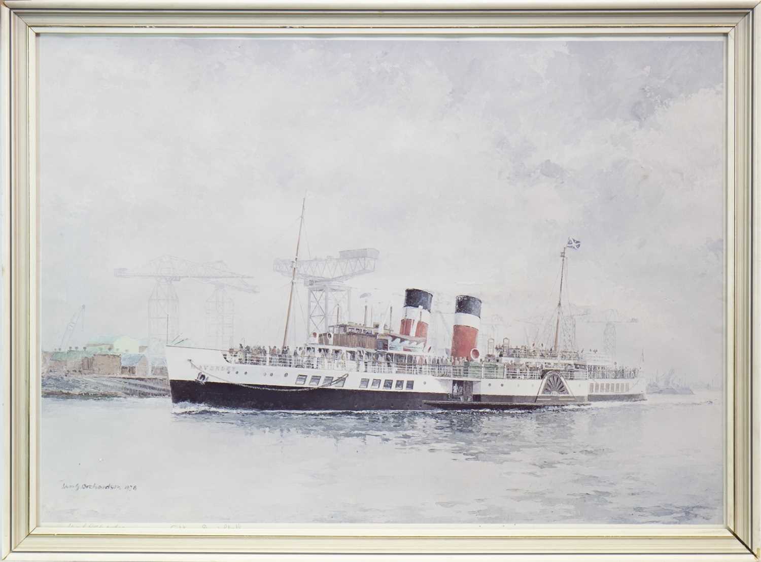 Lot 609 - THE WAVERLEY PASSING BROWN'S SHIPYARD, A PRINT BY IAN ORCHARDSON