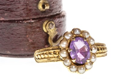 Lot 97 - A VICTORIAN AMETHYST AND SEED PEARL RING