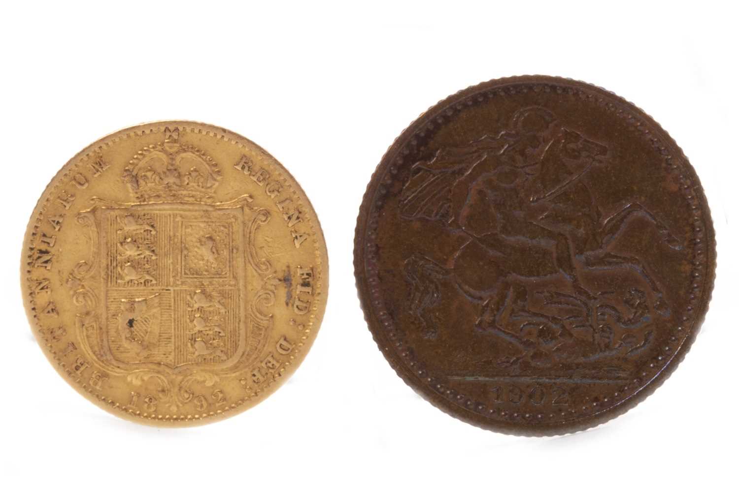Lot 508 - A GOLD HALF SOVEREIGN, 1892 AND A VICTORIA MEDALLION, 1902