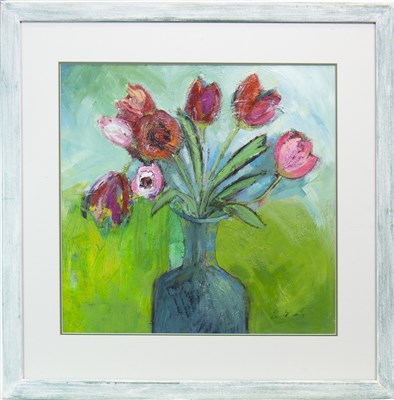 Lot 483 - RED TULIPS, AN ACRYLIC BY LIZ MCCARTHY