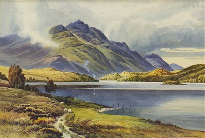 Lot 499 - BEN VENUE, TROSSACHS, A WATERCOLOUR BY HENRY HUGHES RICHARDSON