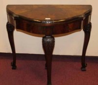 Lot 1077 - MAHOGANY 'D' SHAPED FOLD OVER CARD TABLE of...