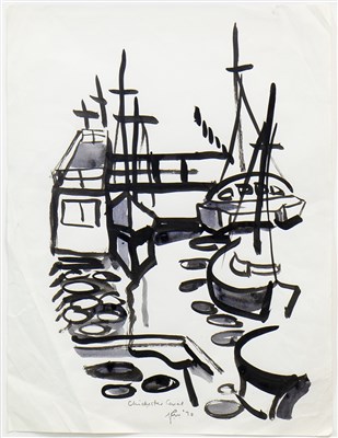 Lot 523 - CHICHESTER CANAL, AN INK AND WASH BY GEORGE WYLLIE