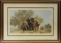 Lot 1083 - * DAVID SHEPHERD, ELEPHANTS & EGRETS colour...