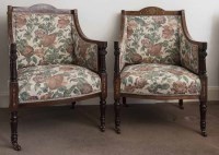 Lot 1095 - PAIR OF VICTORIAN MAHOGANY FRAMED ARM CHAIRS...