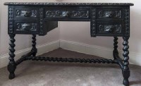 Lot 1100 - VICTORIAN STAINED AND CARVED OAK WRITING DESK...