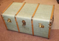 Lot 1120 - VINTAGE CABIN TRUNK in green waxed canvas with...