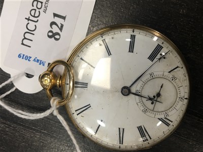 Lot 821 - AN EIGHTEEN CARAT GOLD OPEN FACE KEY WIND POCKET WATCH