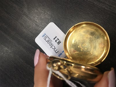 Lot 821 - AN EIGHTEEN CARAT GOLD OPEN FACE KEY WIND POCKET WATCH