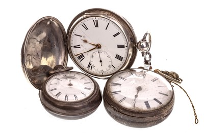 Lot 822 - A CONTINENTAL GOLD FOB WATCH AND TWO SILVER FOB WATCHES